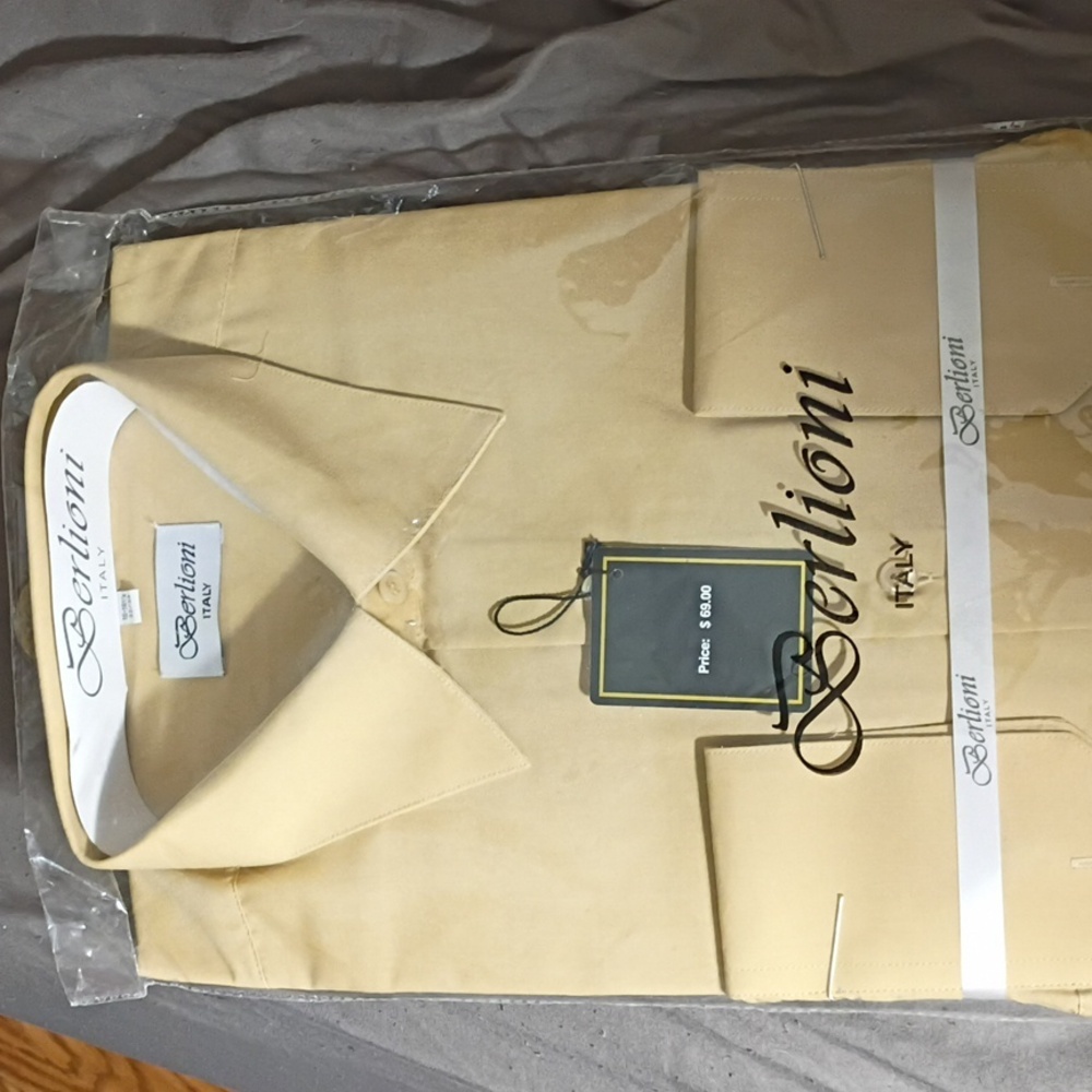 NWT Berlioni Italy Men's Gold Long Sleeve Dress Shirt Size L 16 1/2